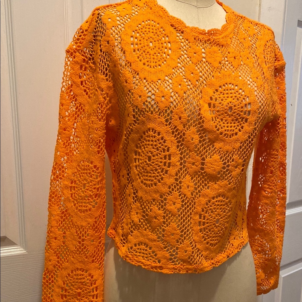 MNG Crochet Lace orange Women's Top
